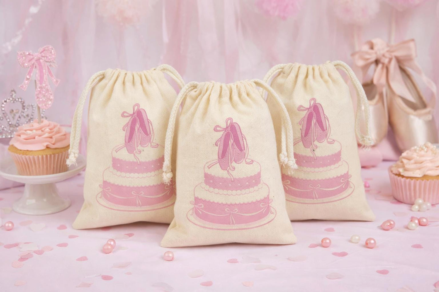 Ballet Party Favor Bags, Reusable Cotton Goodie Bag