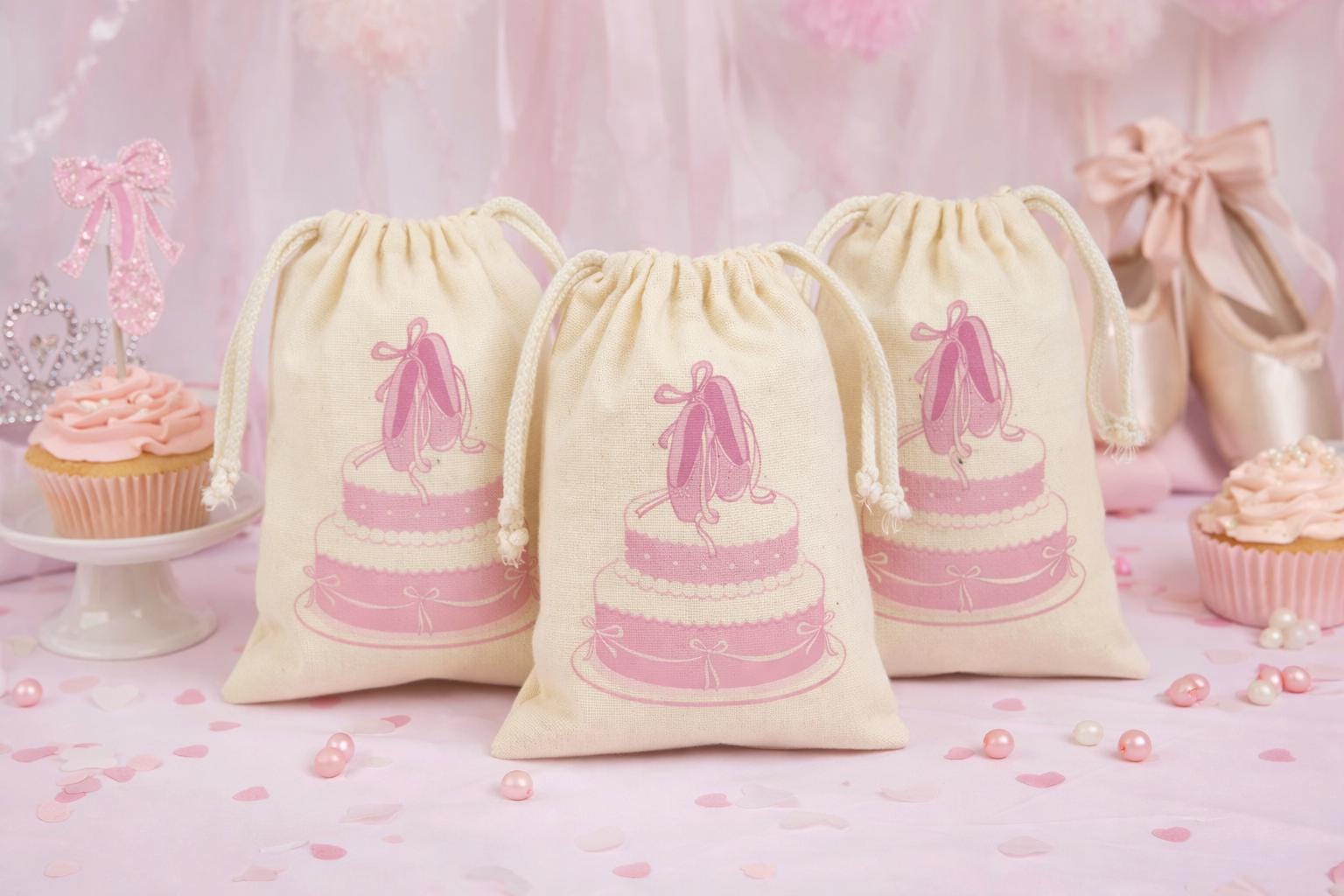 Ballet Party Favor Bags, Reusable Cotton Goodie Bag