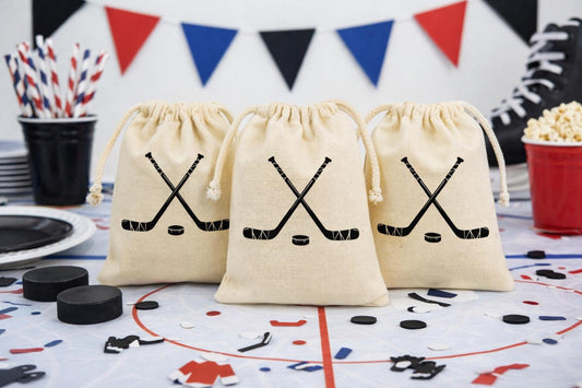 Hockey Party Favor Bags, Reusable Cotton Goodie Bag