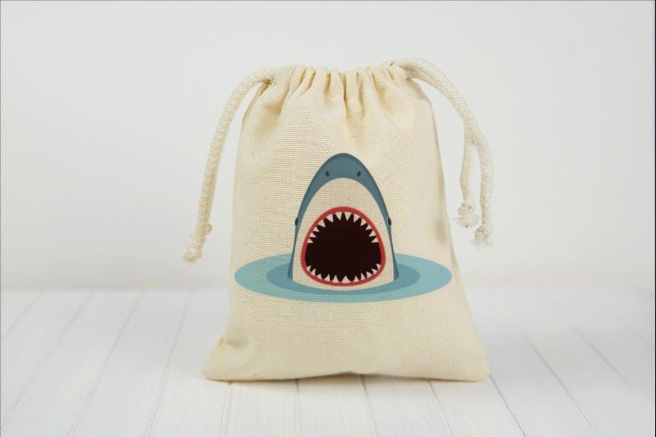 Shark Party Favor Bags – Cotton Drawstring Goodie Bags