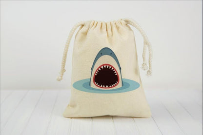 Shark Party Favor Bags – Cotton Drawstring Goodie Bags
