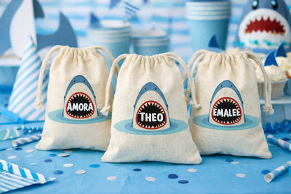 Personalized Shark Party Favor Bags - Cotton Goodie Bags
