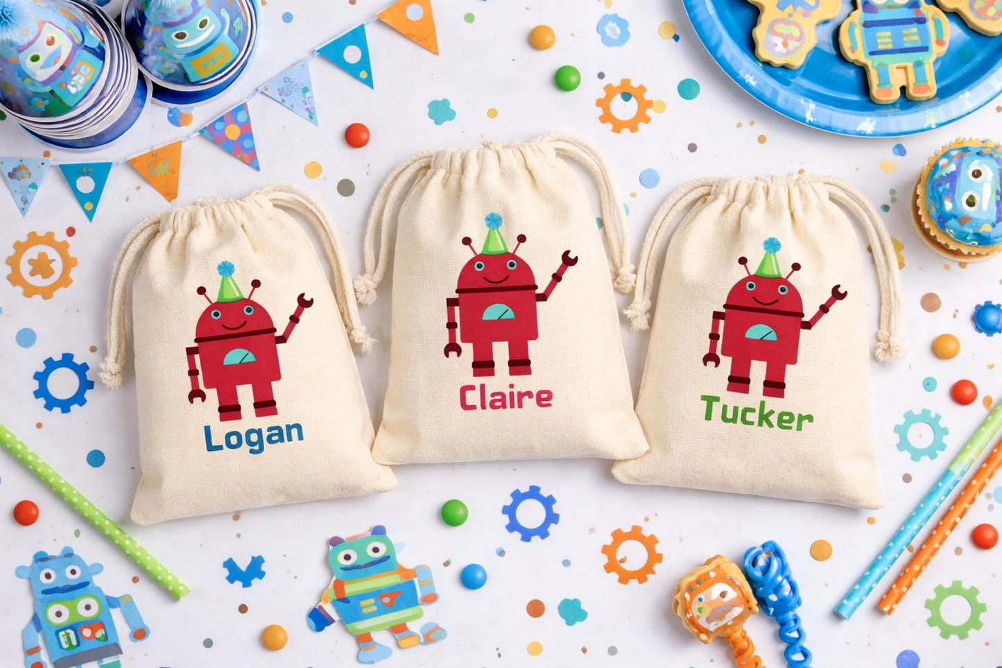 Personalized Robot Birthday Party Favor Bags