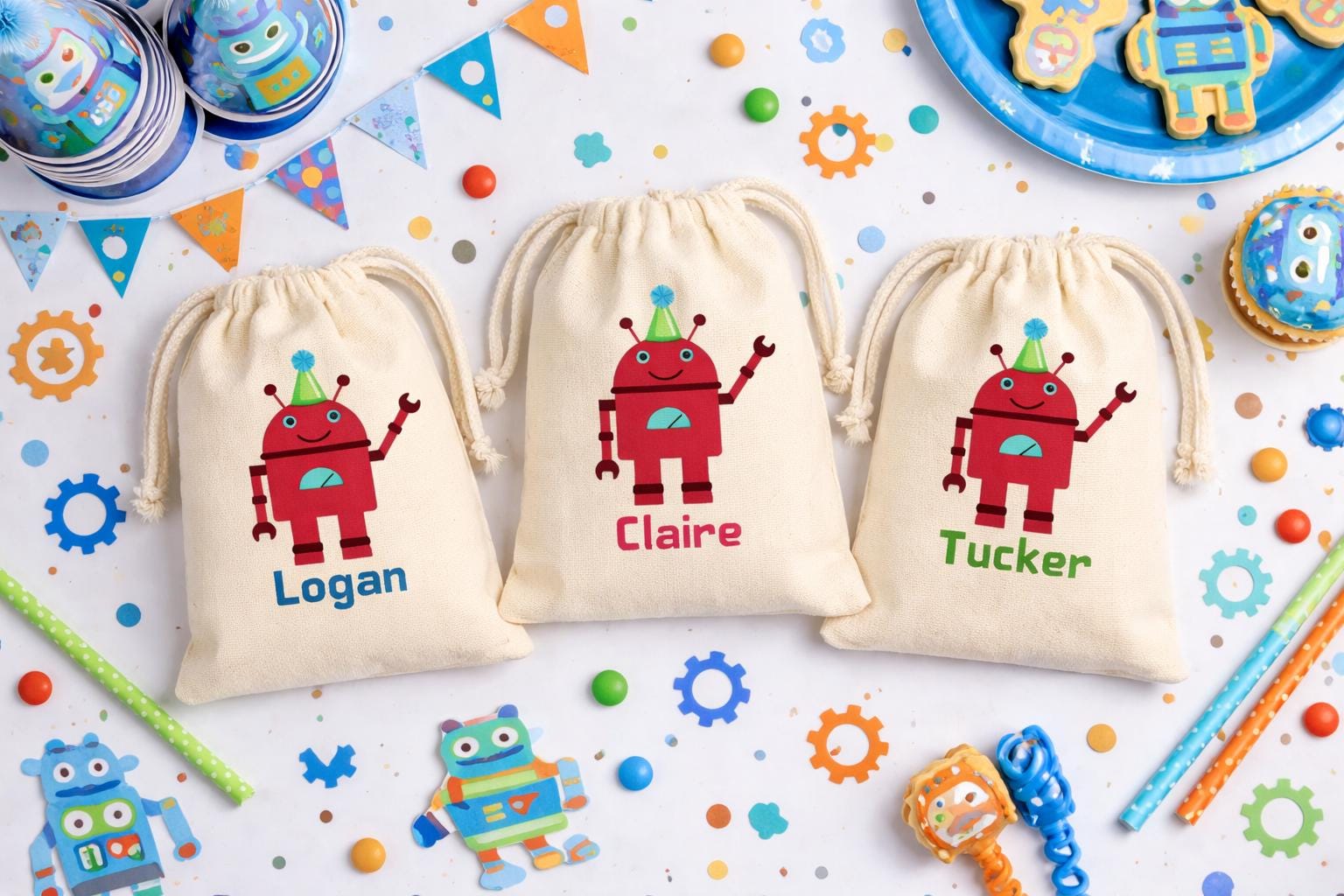 Personalized Robot Birthday Party Favor Bags