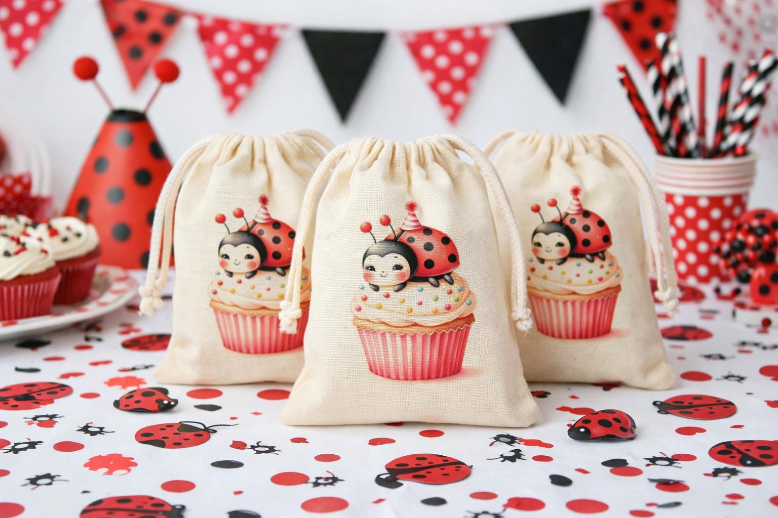 Ladybug Birthday Party Favor Bags