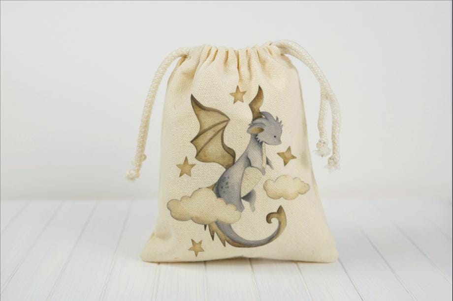 Dragon Party Favor Bags: Cotton Treat Bags - Sold Individually