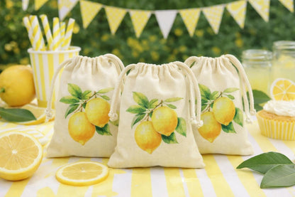 Lemon Party Favor Bags - Drawstring