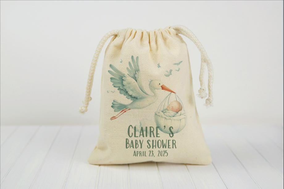 Custom Stork Baby Shower Party Favor Bags - Drawstring