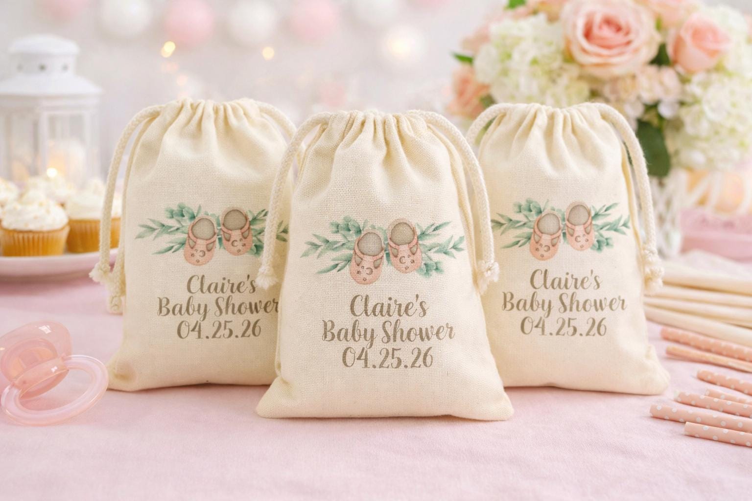 Custom Baby Shower Party Favor Bags - Drawstring