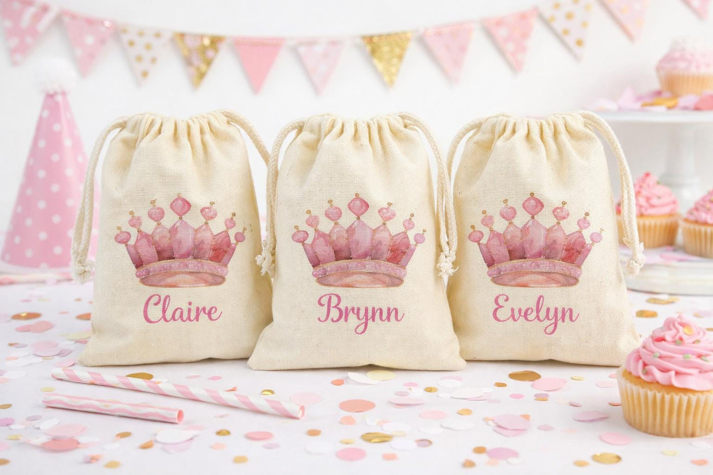 Personalized Princess Crown Birthday Party Favor Treat Bags