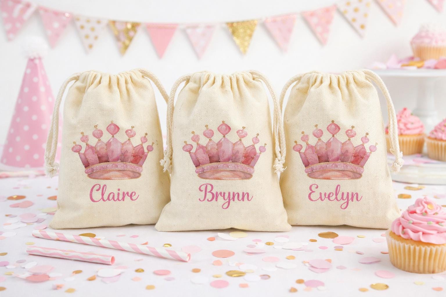 Personalized Princess Crown Birthday Party Favor Treat Bags