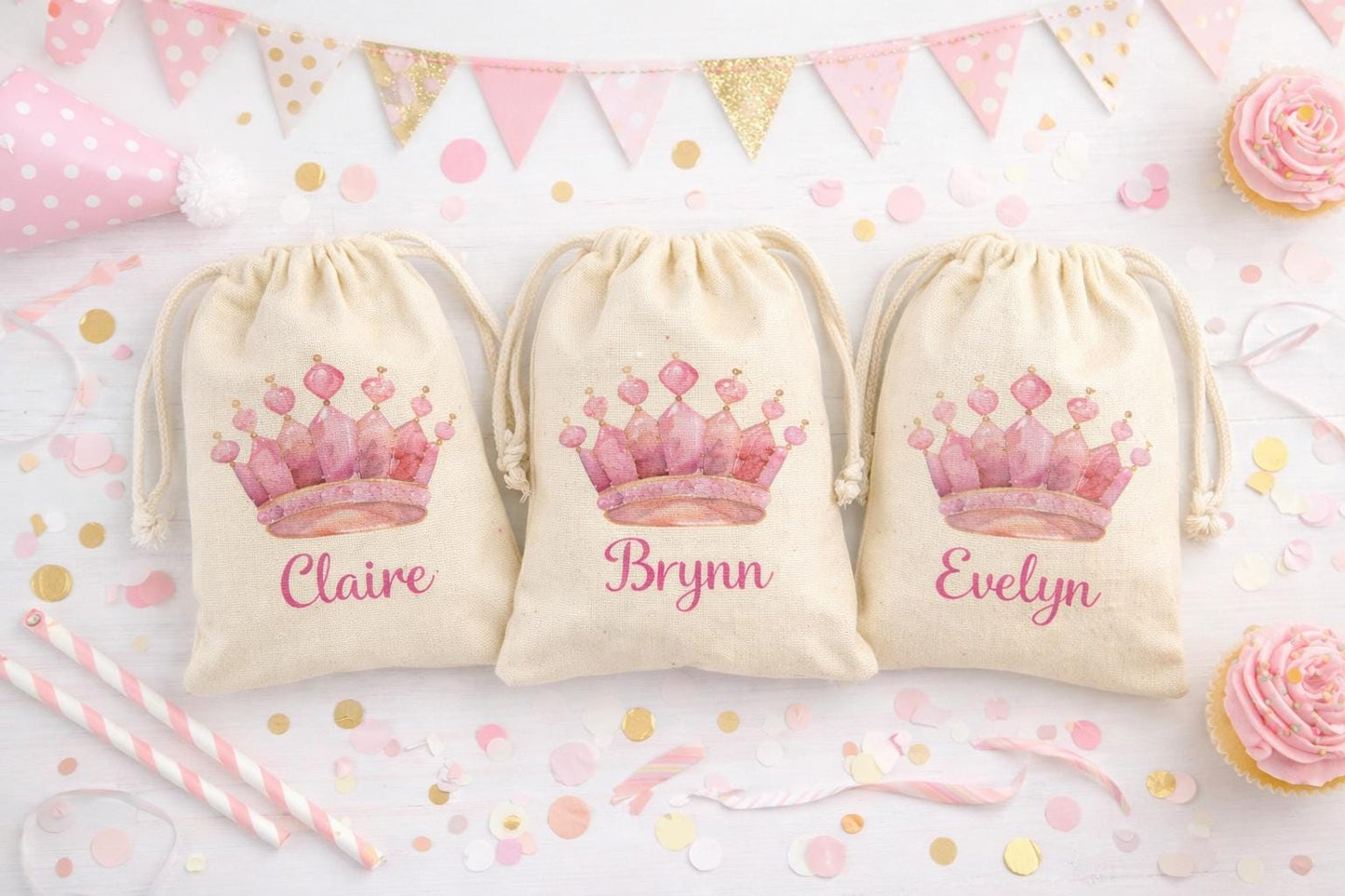 Personalized Princess Crown Birthday Party Favor Treat Bags
