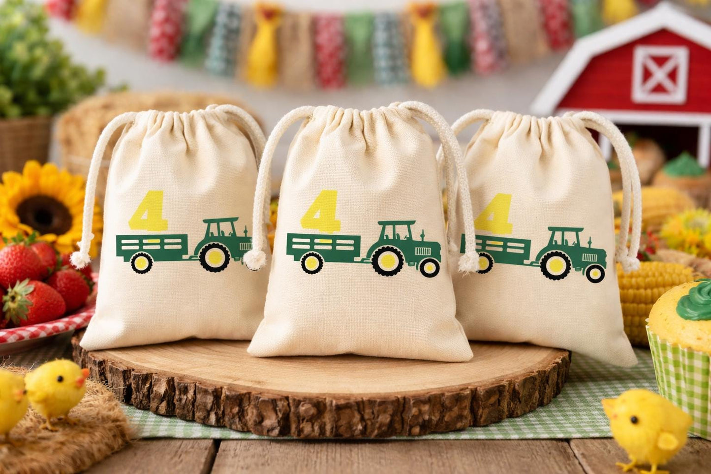 Custom Farm Tractor Birthday Favor Bags