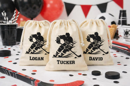 Personalized Hockey Party Favor Bags, Reusable Cotton Goodie Bag