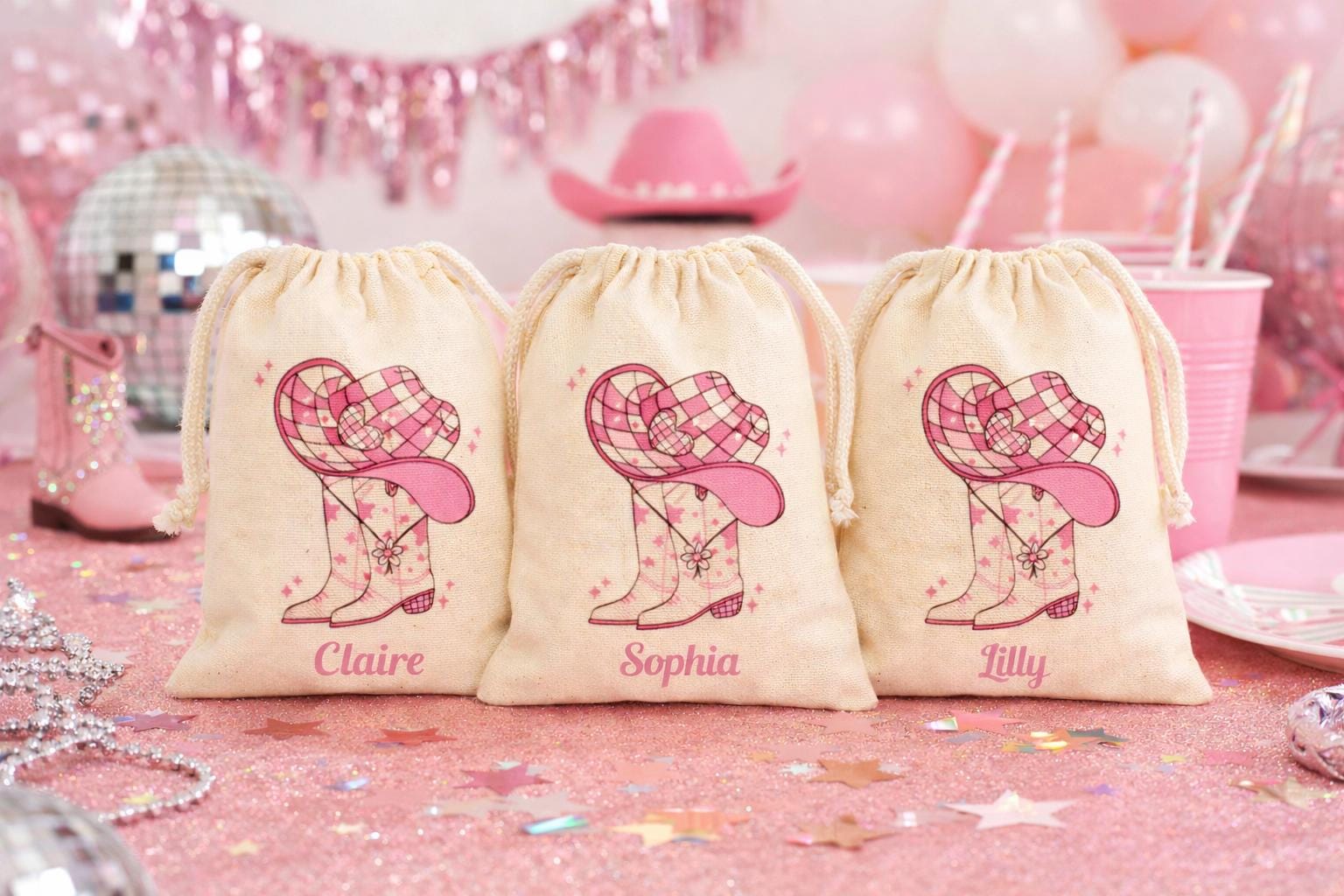 Personalized Disco Cowgirl Party Favor Bags