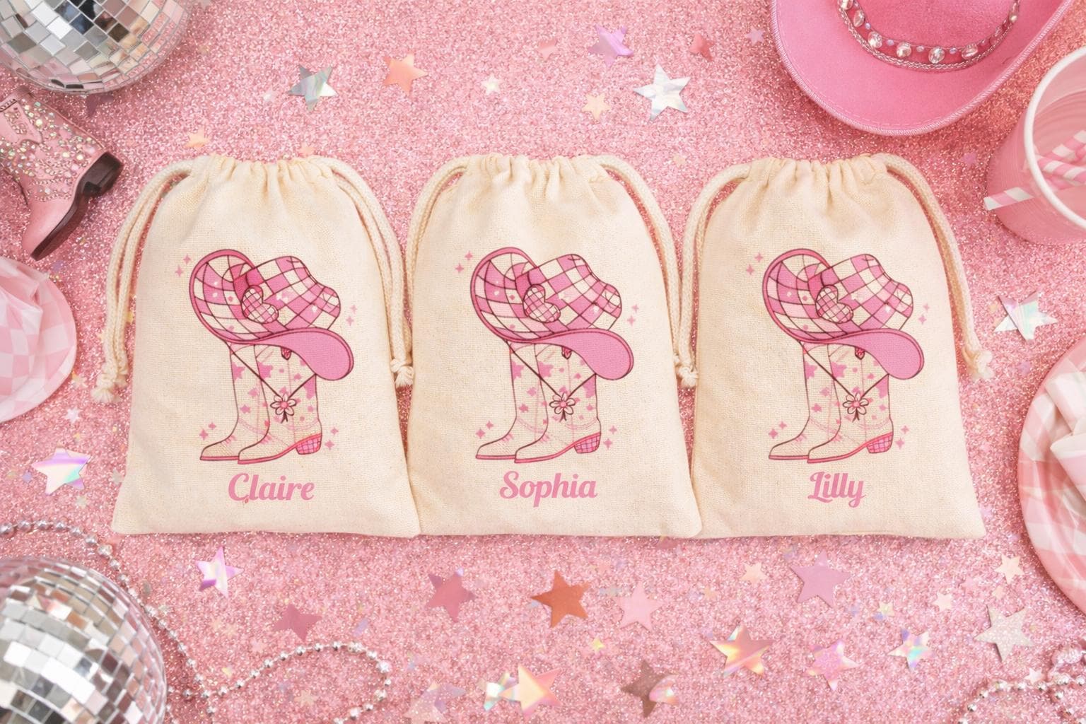 Personalized Disco Cowgirl Party Favor Bags