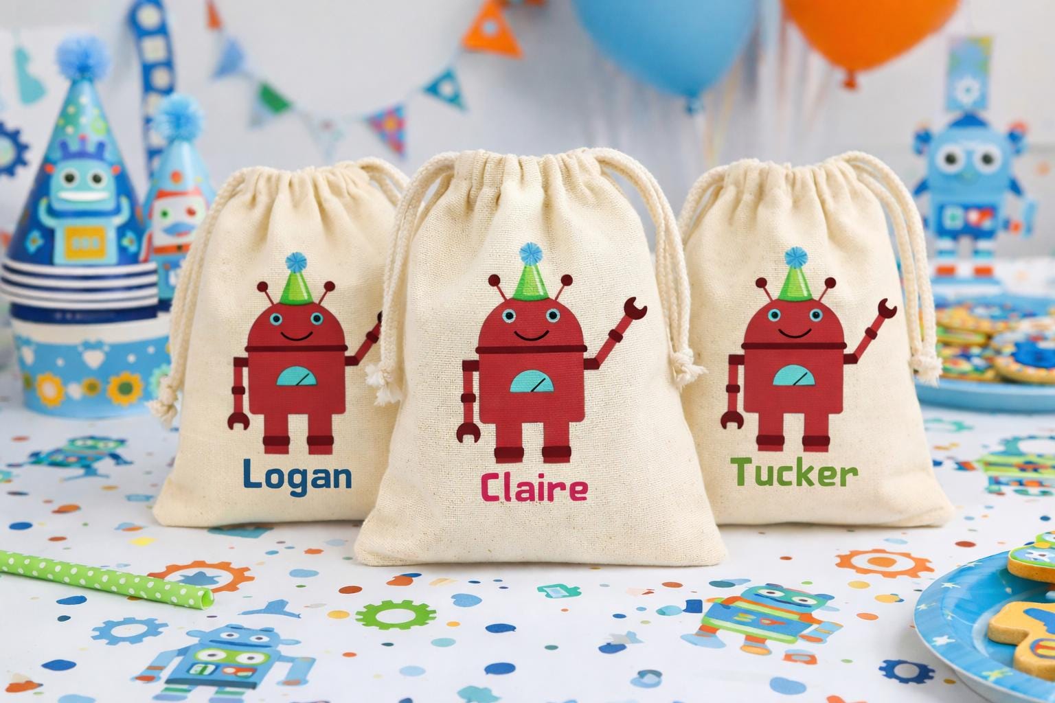 Personalized Robot Birthday Party Favor Bags