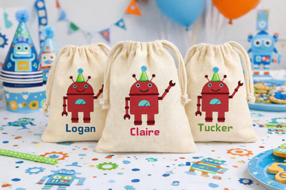 Personalized Robot Birthday Party Favor Bags