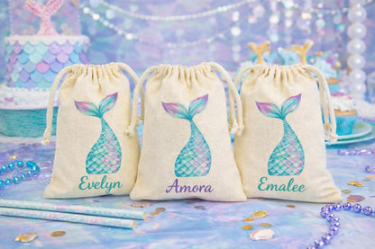 Personalized Mermaid Party Favor Bags - Drawstring