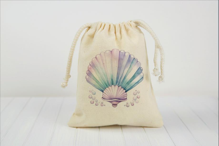 Mermaid Sea Shell Party Favor Bags - Drawstring