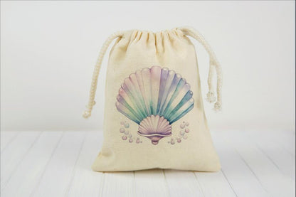 Mermaid Sea Shell Party Favor Bags - Drawstring