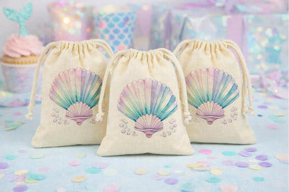 Mermaid Sea Shell Party Favor Bags - Drawstring