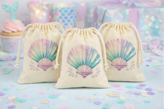 Mermaid Sea Shell Party Favor Bags - Drawstring