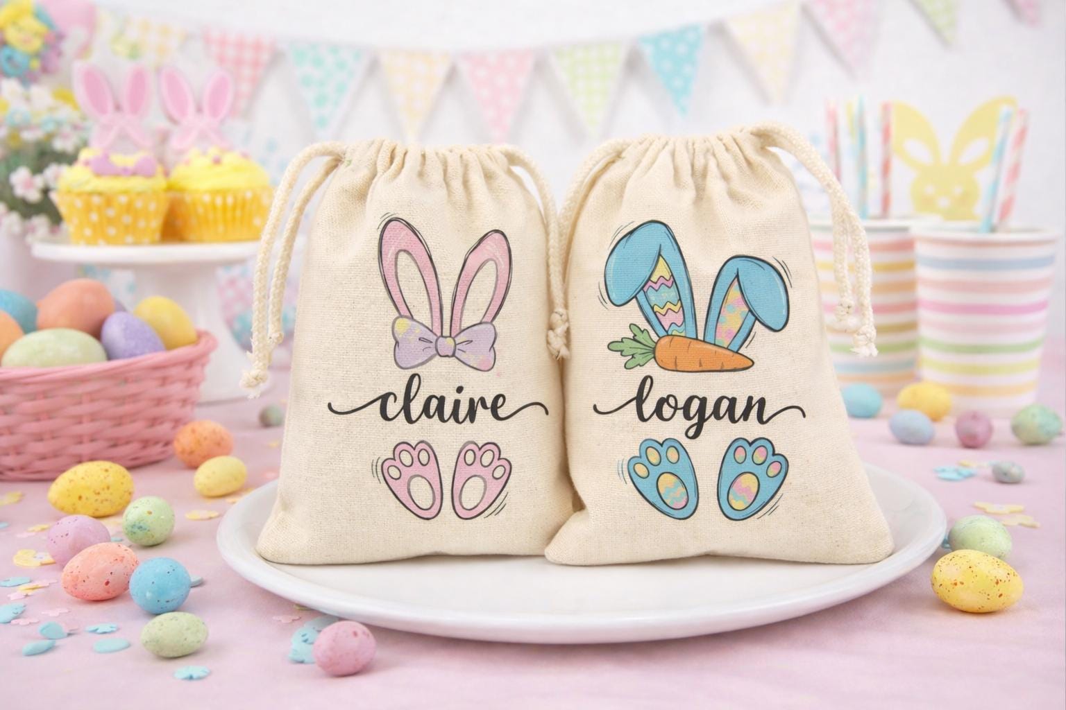 Personalized Easter Bunny Party Favor Treat Bags