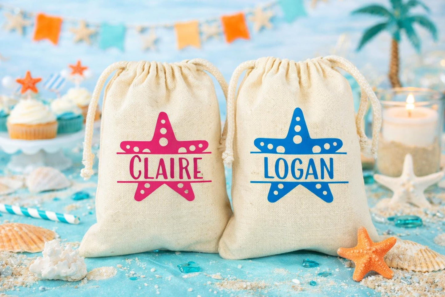 Personalized Starfish Beach Party Favor Bags