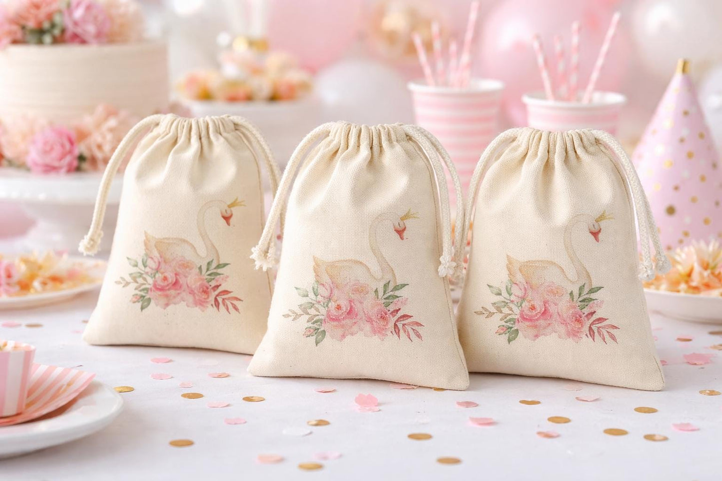 Swan Birthday Party Favor Treat Bags
