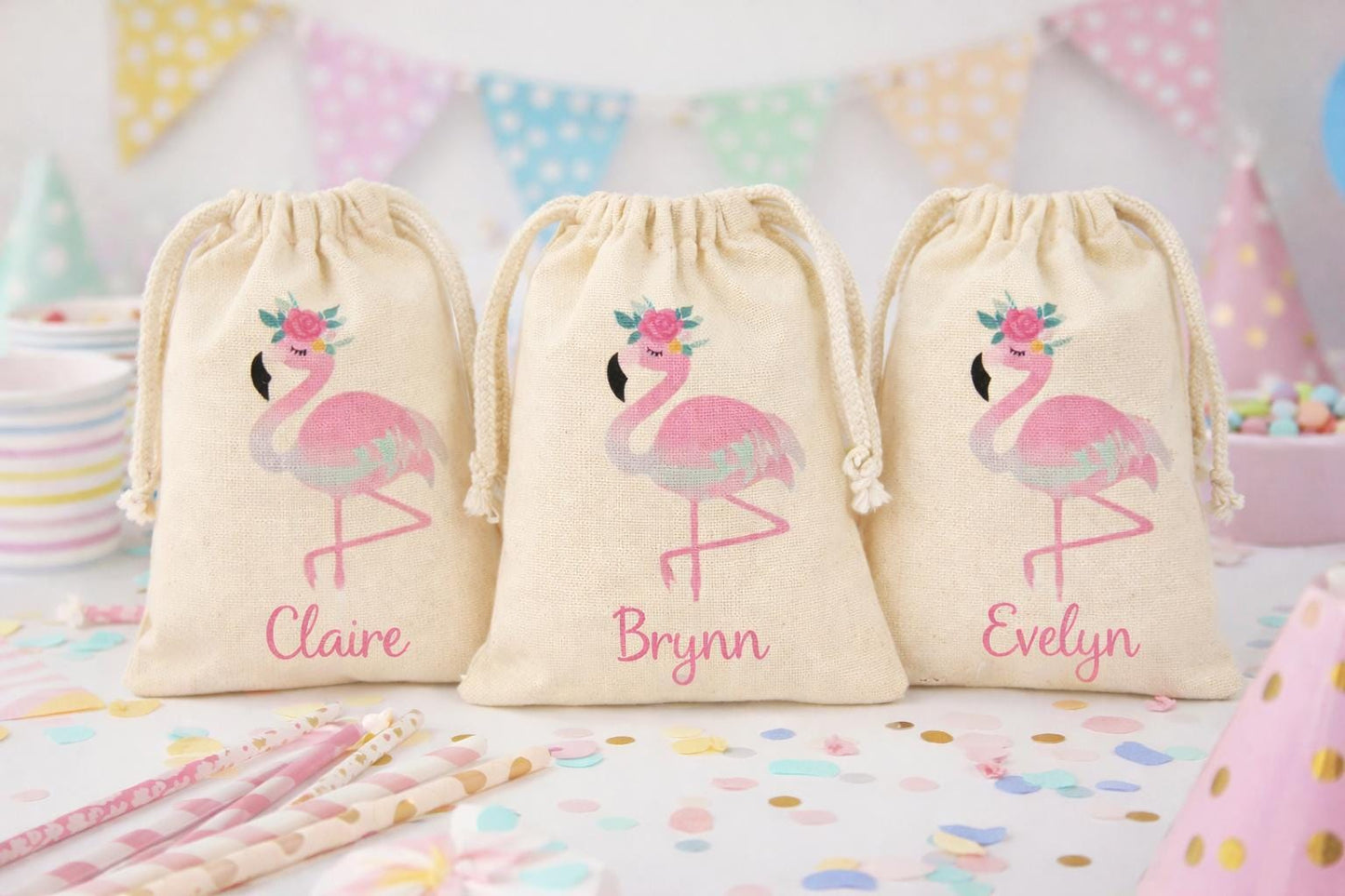 Personalized Flamingo Party Favor Treat Goodie Bags