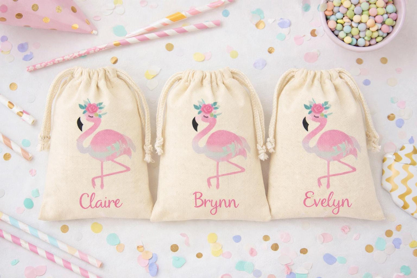 Personalized Flamingo Party Favor Treat Goodie Bags