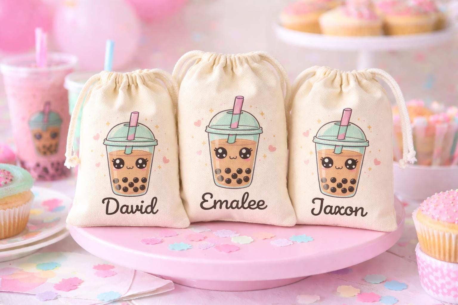 Personalized Boba Tea Party Favor Bags