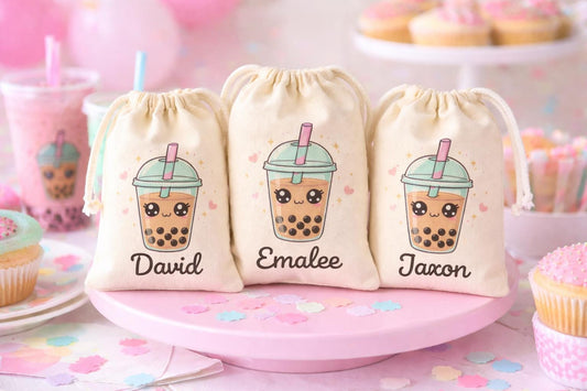Personalized Boba Tea Party Favor Bags