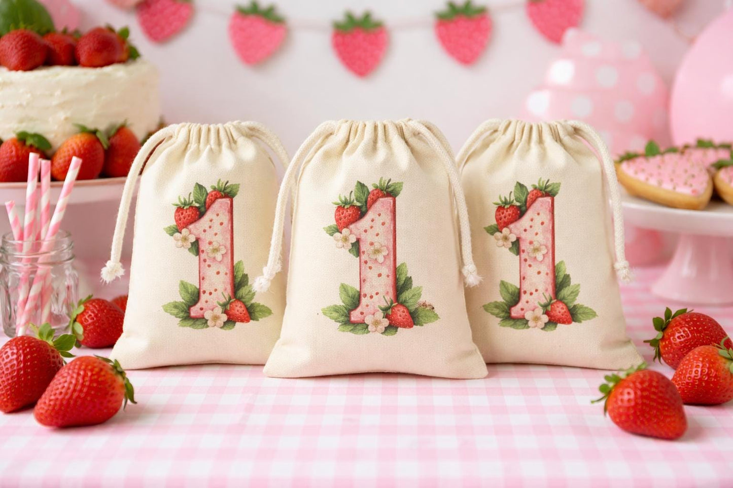 Custom Strawberry Party Favor Bags