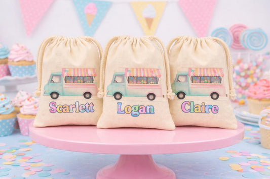 Personalized Ice Cream Truck Party Favor Goodie Treat Bags