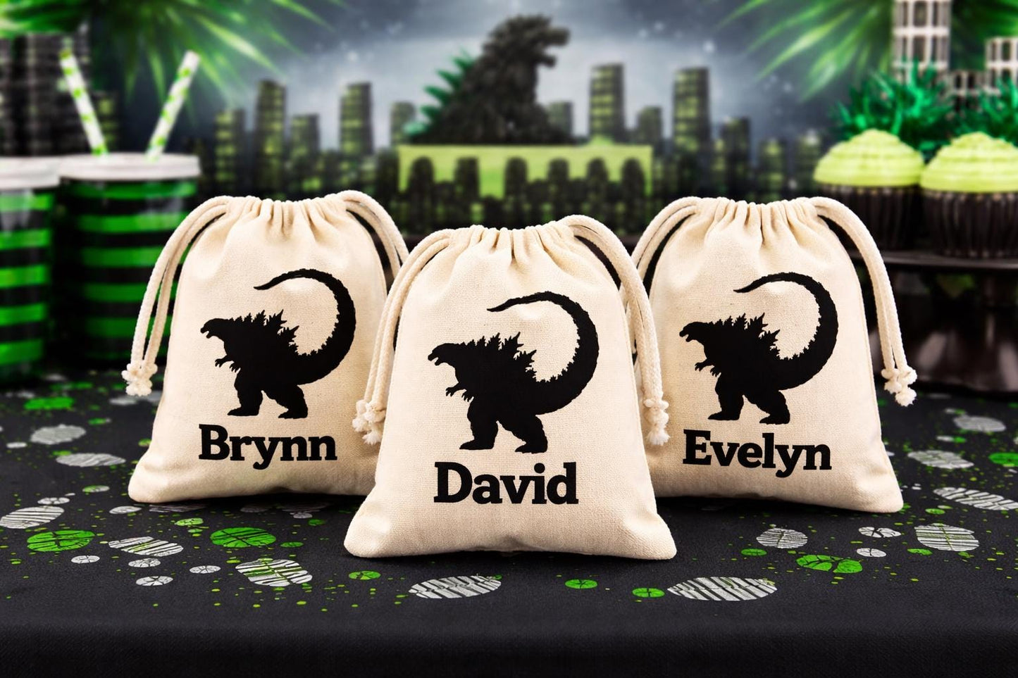 Personalized Godzilla Themed Party Favor Treat Goodie Bags