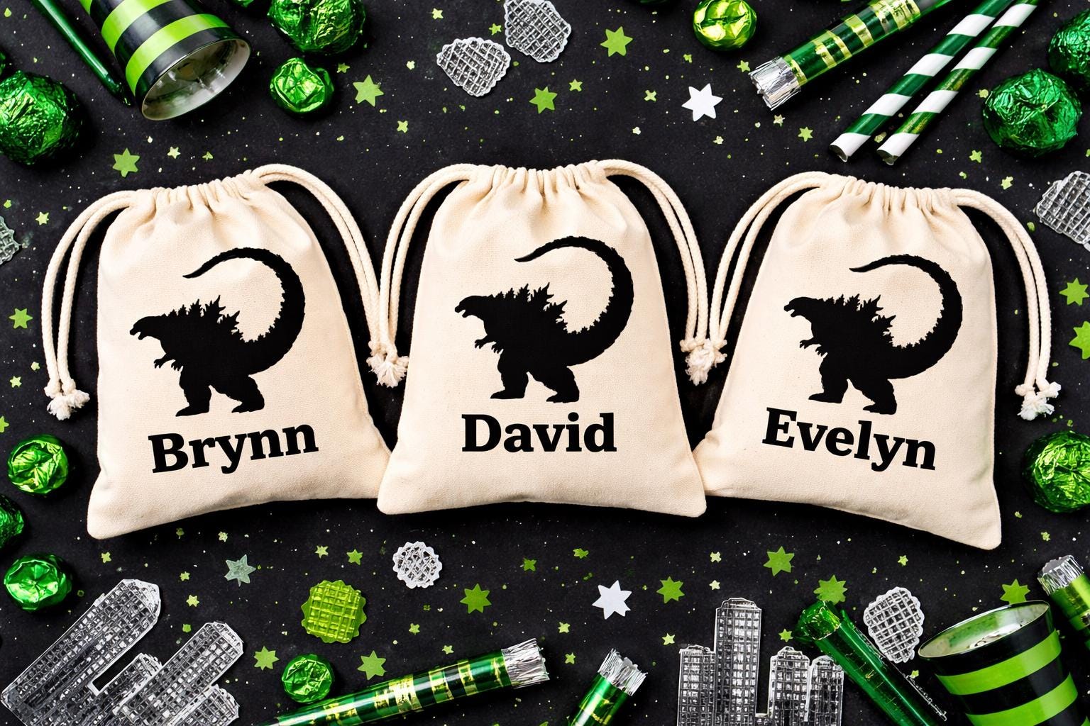 Personalized Godzilla Themed Party Favor Treat Goodie Bags