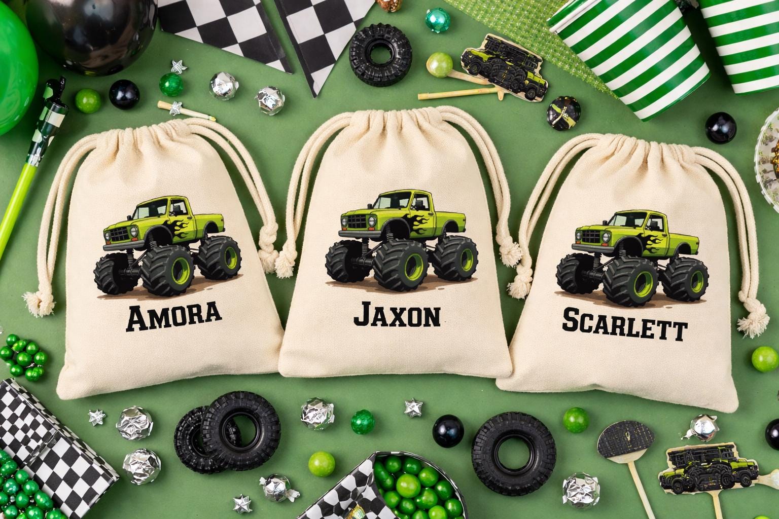 Personalized Monster Truck Party Favor Bags