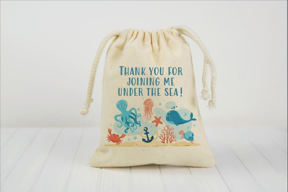 Under The Sea Birthday Party Favor Bags - Canvas Drawstring Goodie Bags