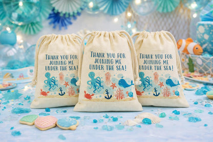 Under The Sea Birthday Party Favor Bags - Canvas Drawstring Goodie Bags
