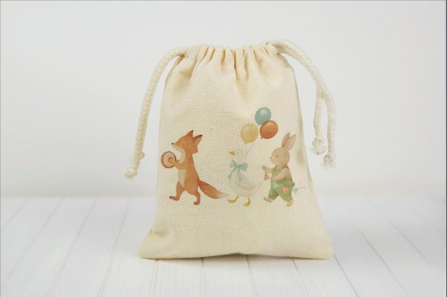 Woodland Party Animals Birthday Party Favor Bags – Canvas Drawstring