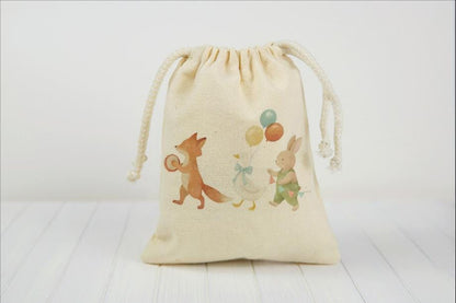 Woodland Party Animals Birthday Party Favor Bags – Canvas Drawstring