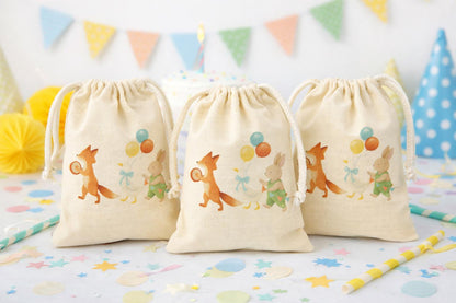 Woodland Party Animals Birthday Party Favor Bags – Canvas Drawstring