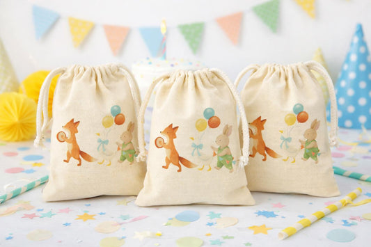 Woodland Party Animals Birthday Party Favor Bags – Canvas Drawstring