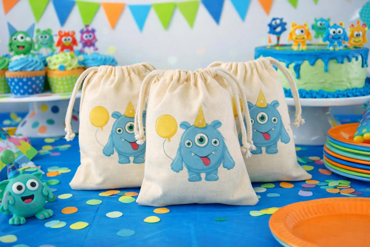 Monster Birthday Party Treat Bags - Drawstring Bags