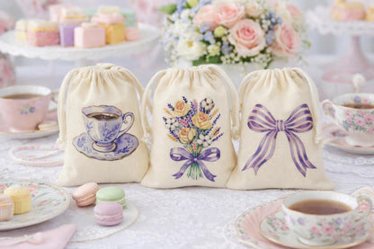 Set of Three Tea Party Favor Bags
