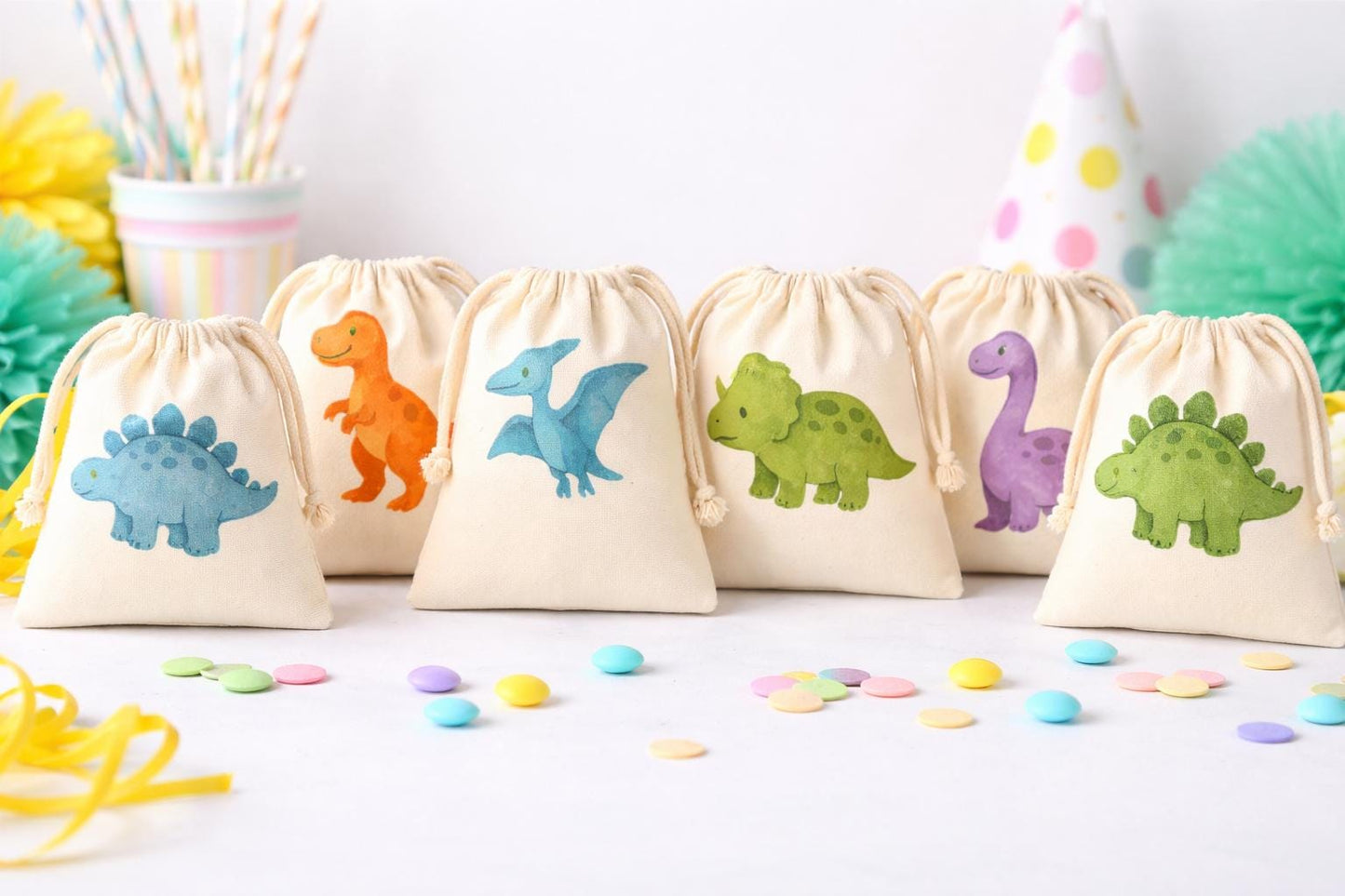 Set of Six Dinosaur Birthday Party Favor Bags