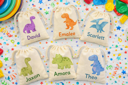 Set of Six Personalized Dinosaur Birthday Party Favor Bags