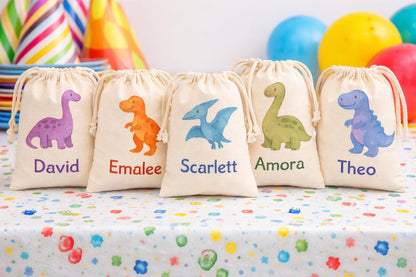 Set of Six Personalized Dinosaur Birthday Party Favor Bags